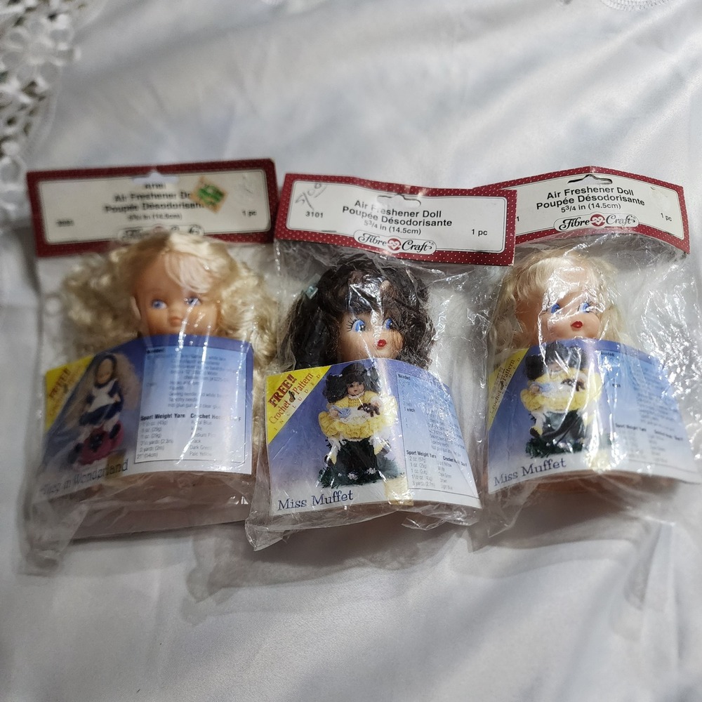 Fibre-Craft Air Freshener Doll 3pc Set Alice in Wonderland Miss Muffet Vintage